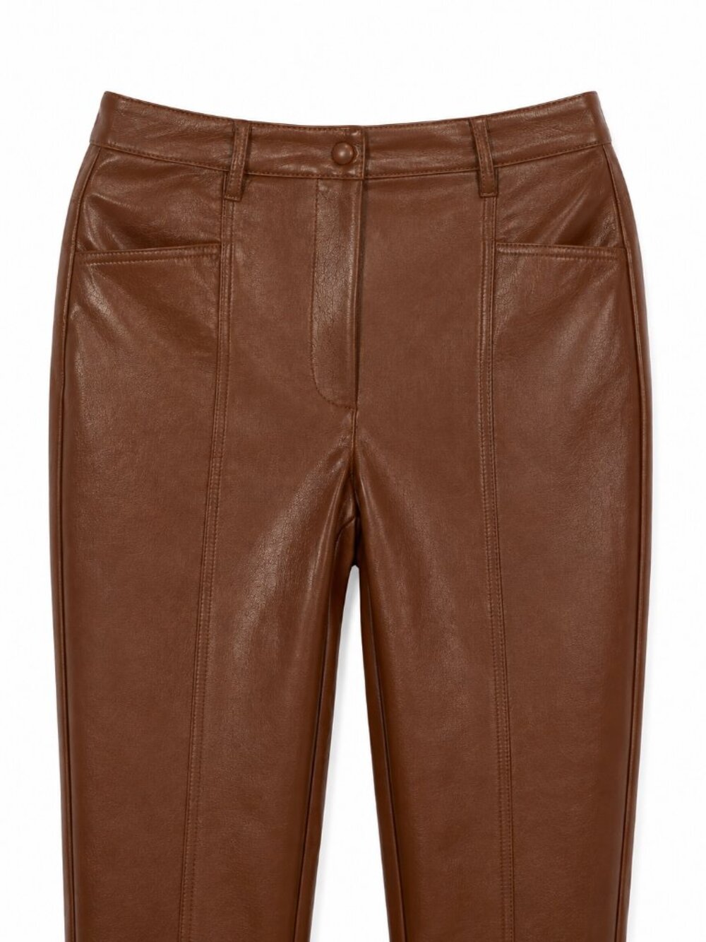 Aritzia Wilfred Vegan Leather Straight-Leg Pants Chocolate Brown Size 6 - Picture 2 of 4